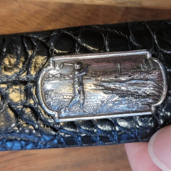 Black Leather Golf Embossed Medallions Croc Print Belt - Picture 12 of 16